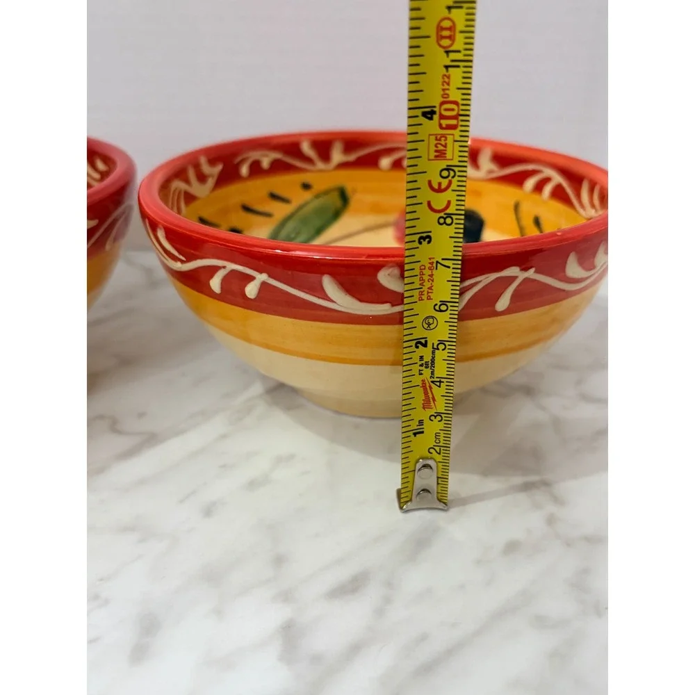 Pier 1 Imports Hand Painted Ceramic Olive Bowls Spain Set of 2 Yellow Red 5.5in
